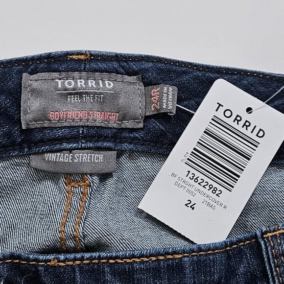 Torrid Jeans Womens 24R Blue Denim Boyfriend Straight Stretch New Western Boho - Picture 3 of 16